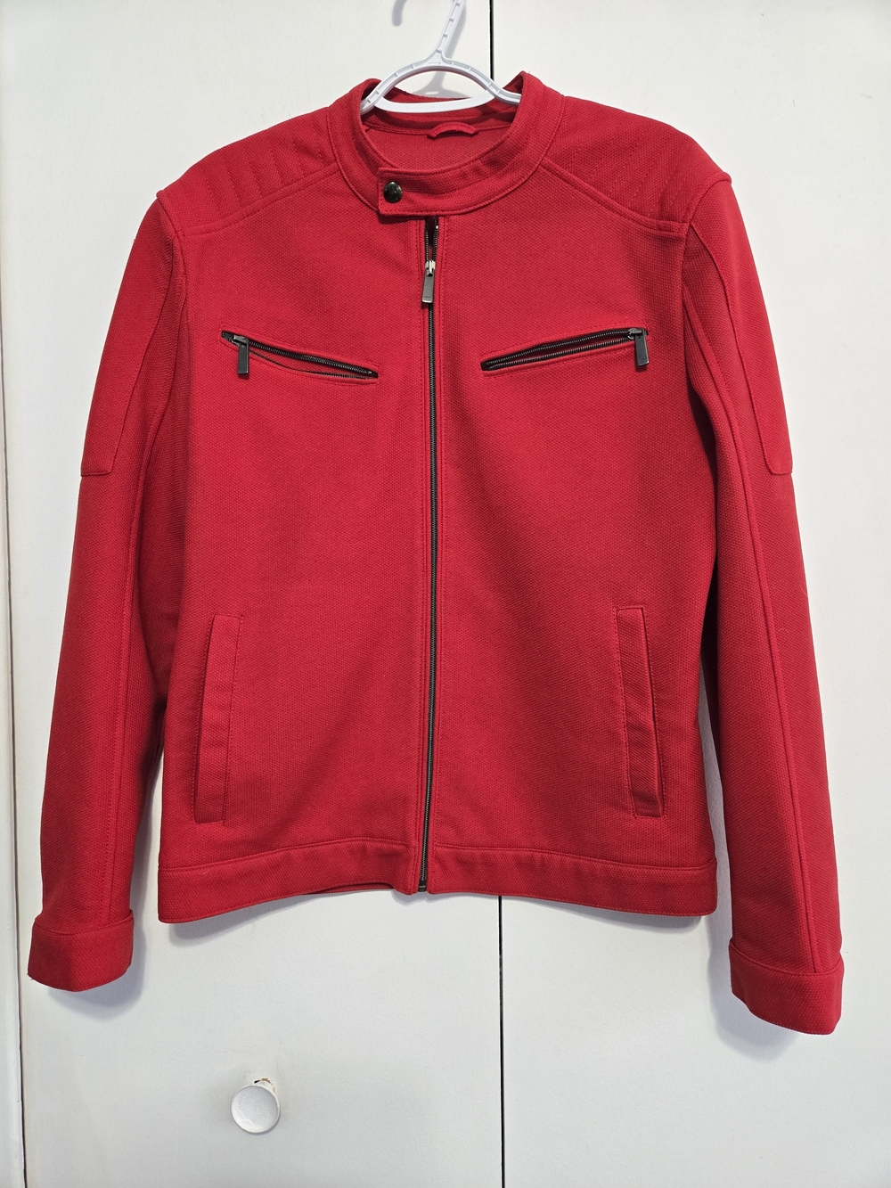 Zara Red‎ Moto Jacket Full Zip Mock Neck Jacket Size Medium